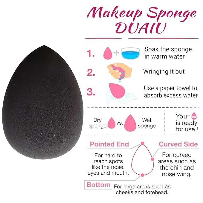 Wiko 12 Pcs Makeup Sponges Black for Foundation Latex-Free Cosmeti Blending Sponge Set Reusable Applicator For Powder Cream and Liquid Makeup Tools Bulk