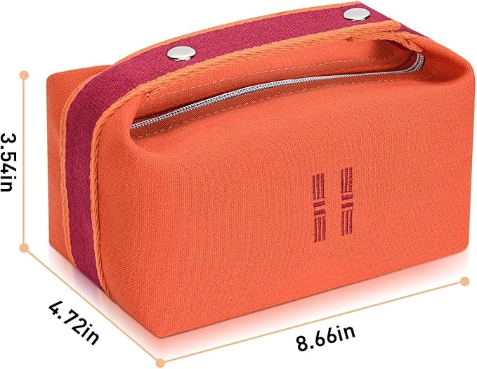 Sluxa Fashion Makeup Bag for Women, Orange Red Canvas Make up Travel Bag,Luxury Cosmetic Bag Organizer for Women(Full updated)