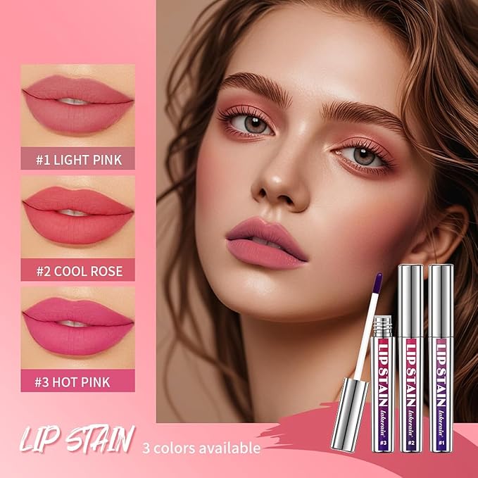 Aseawave 3Pcs Peel Off Lip Liner Lipstick Makeup, Pink Peel Off Lipgloss for Women Magic Lipstick 24 Hours Original Lip Liner Makeup Stain (#D, 1 Count (Pack of 3))
