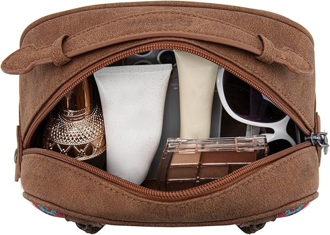 Montana West Wrangler Makeup Bag Travel Cosmetic Bag Small Western Make Up Pouch Portable Toiletry Bag for Women Organizer for Toiletries Accessories, Travel Essentials,Aztec,WG-MB-2203-190-RD