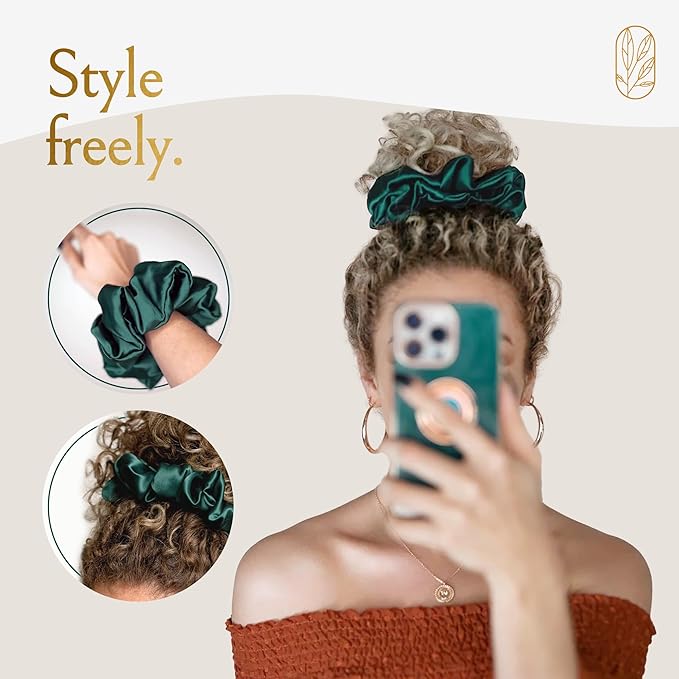 Curlfriend Oversized Mulberry Silk Scrunchie for Women, XL, Emerald