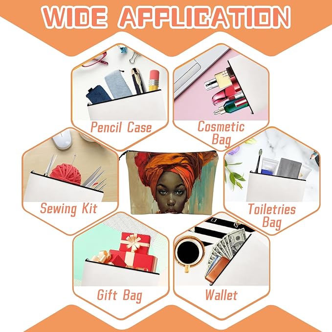 Scribesense Cosmetic Bags Travel Makeup Toilet Case Waterproof Pouch for Women Girls 6.7X9.45inches - Orange Turban And The Intense Gaze of A Lady