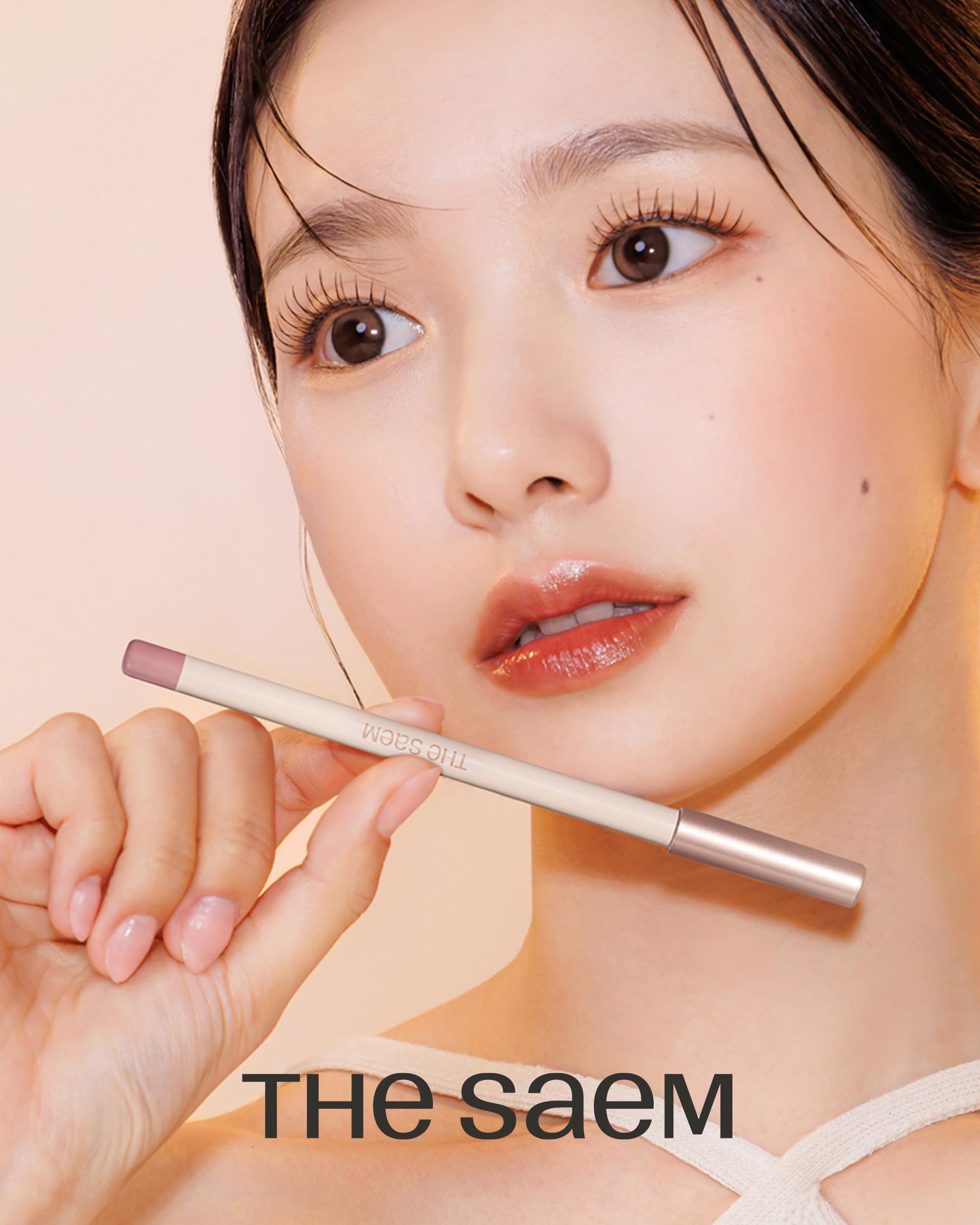 THESAEM Cover Perfection Lip Pencil - 08 Lusty Soft Coral - Slim 4mm Lip Liner for Overlip Correction - Korean Makeup Lip Contouring Pencil Easy Blending Formula, 0.04oz