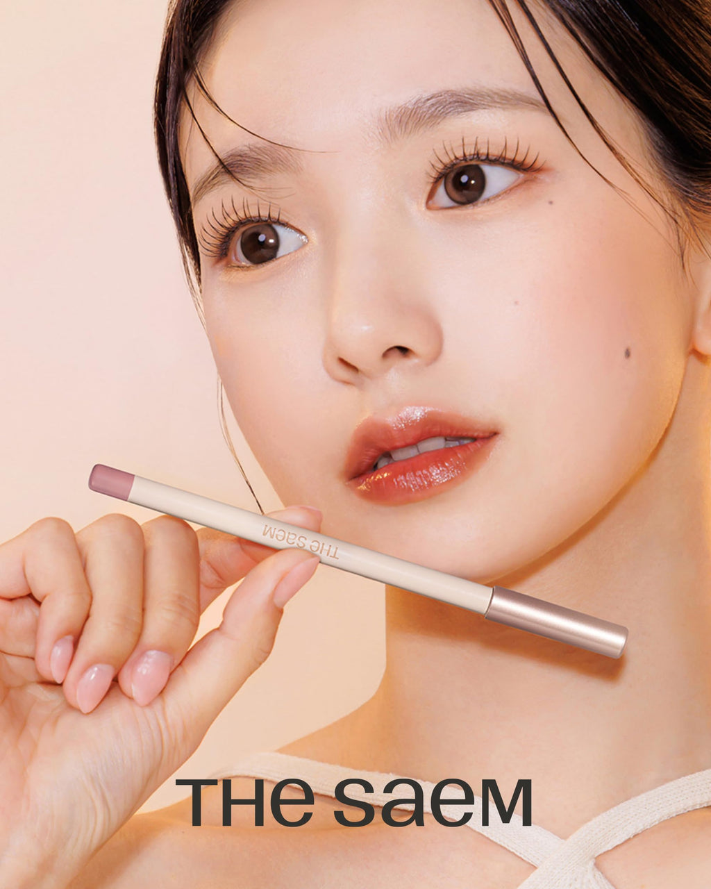 THESAEM Cover Perfection Lip Pencil - 07 Close Pink Beige - Slim 4mm Lip Liner for Overlip Correction - Korean Makeup Lip Contouring Pencil Easy Blending Formula, 0.04oz