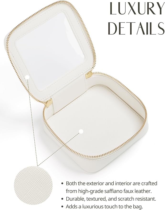 Popvibe Small Clear Makeup Bag for Purse, Travel Cosmetic Case, White, Mini