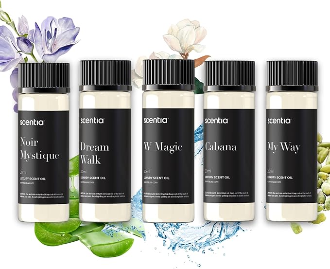 Scentia Luxury Diffuser Essential Oils Set – 5x20ml Discovery Collection, Miami One (Inspired by 1 Hotel Miami, Formerly My Way) Coastal (Formerly Cabana) & White Tea Spa Fragrance