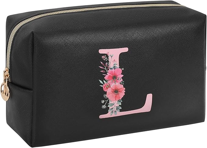 Initial Makeup Bag for Women, Travel Makeup Bag Small Cosmetic Bag, Birthday Gifts for Girls and Women, Teen Girls Gifts Trendy Stuff, Personalized Gifts for Grandkids Teacher Friends Bride Bridesmaid