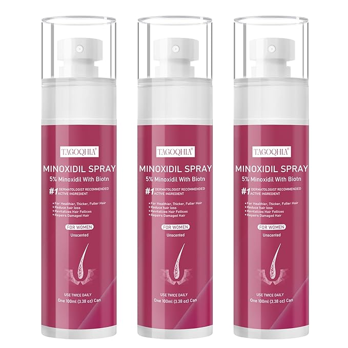 5% Minoxidil for Women Hair Regrowth Spray, hers hair regrowth treatment Infused with Biotin, Extra Strength Treatment to Combat Hair Loss and Thinning, 3 Bottles