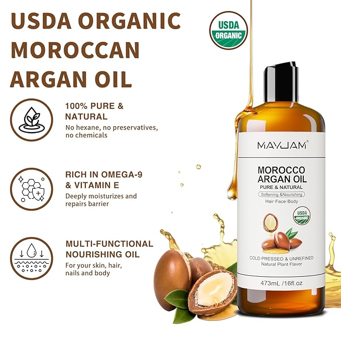 MAYJAM Moroccan Argan Oil 16 Oz, Moisturizing Body Skin Face Hair Scalp