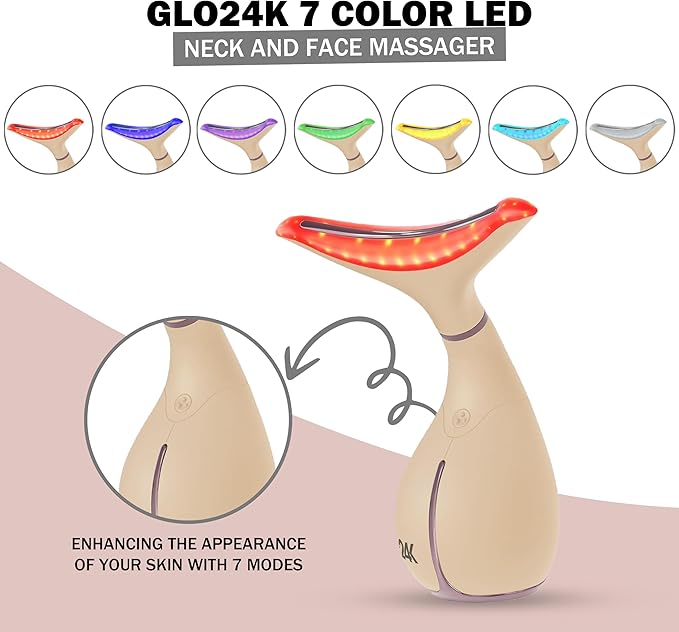 GLO24K LED Facial Massager for Face & Neck – Beauty Wand with LED Light, Vibration & Gentle Warmth – Cosmetic Skincare Tool for Daily Self-Care