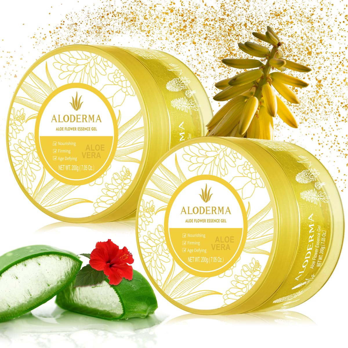 Aloderma 24K Gold Aloe Flower Essence Gel, Age-Defying & Hydrating, 7 oz