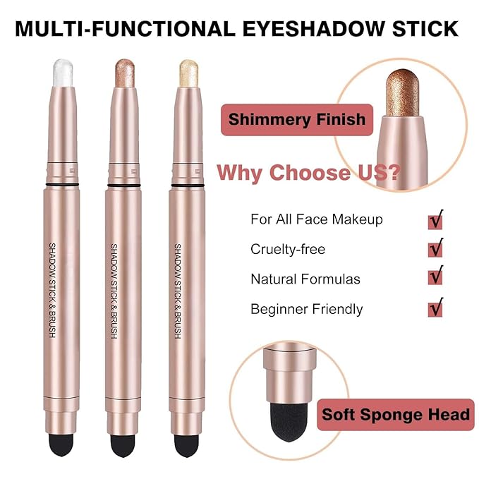 White Eyeshadow Stick Makeup, Waterproof Hypoallergenic Long Lasting Cream Eye Shadow Pencil, Highlighter Matte Crayon eyes liner, Glitter Primer Palette Shimmer Eyeliner Pen