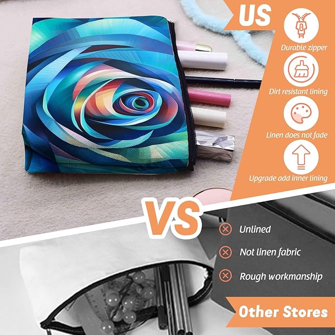 Scribesense Cosmetic Bags Travel Makeup Toilet Case Waterproof Pouch for Women Girls 6.7X9.45inches - Blue - Toned Abstract Rose - Like Spiral