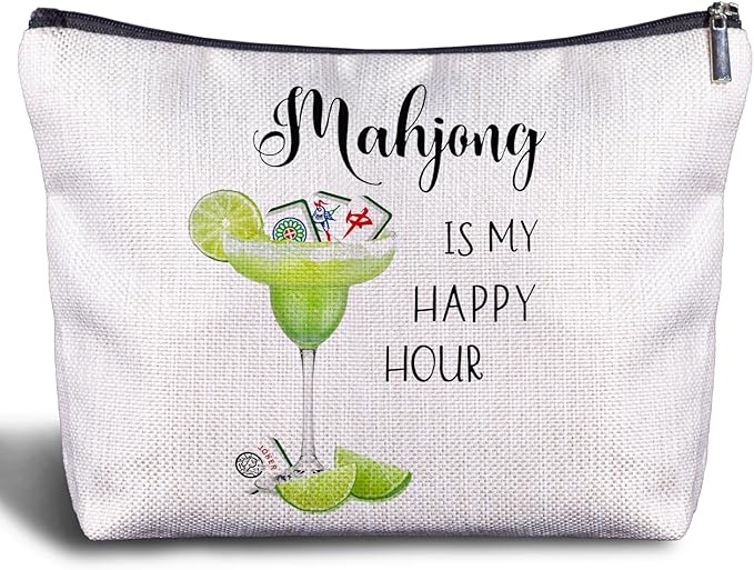 Zomhix Mahjong Margarita Cosmetic Bag - Mahjong Makeup Bag Women's Zippered Bag, Friendship Gifts for Mah Jong Lover