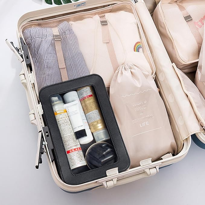 FFpaw 2 Pcs Clear Makup Bag Set, Clear Cosmetic Bags with Zipper Waterproof Small Travel Cosmetic Case Cute Make Up Pouch Mini Car Essentials for Women Travel Car Organizer