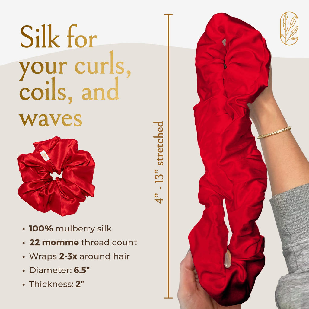 Curlfriend Oversized Mulberry Silk Scrunchies, XL, Poppy Razzi Red
