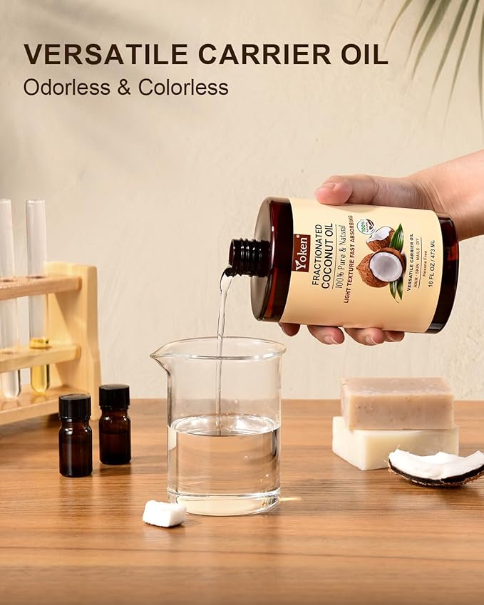 Yoken Fractionated Coconut Oil 16oz, USDA Organic Carrier Oil for Skin
