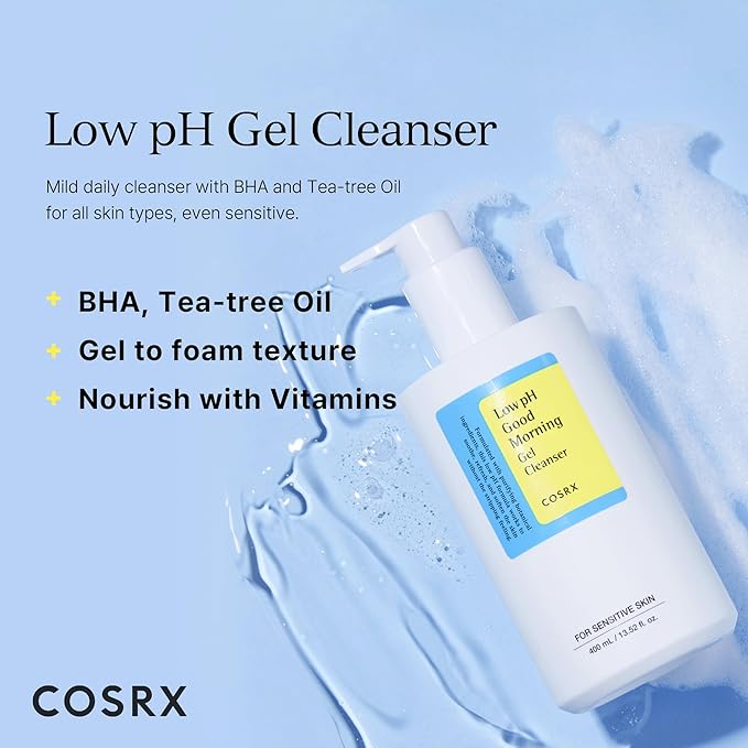 COSRX Low pH Good Morning Gel Cleanser, BHA Face & Body Wash, 13.52 fl oz