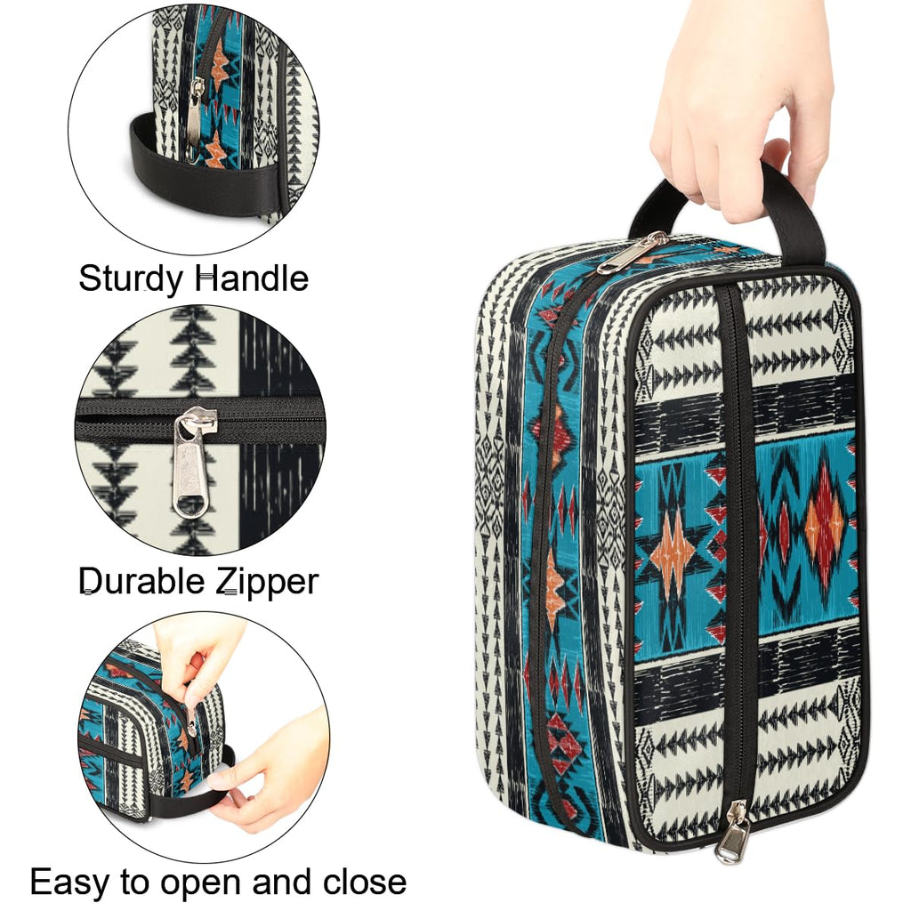 Aztec Western Ethnic Vintage Travel Toiletry Bag for Women Men Lightweight Cosmetic Makeup Bag Organizer Waterproof Shaving Bag Dopp Kit with Large Capacity for Toiletries and Shaving Accessories