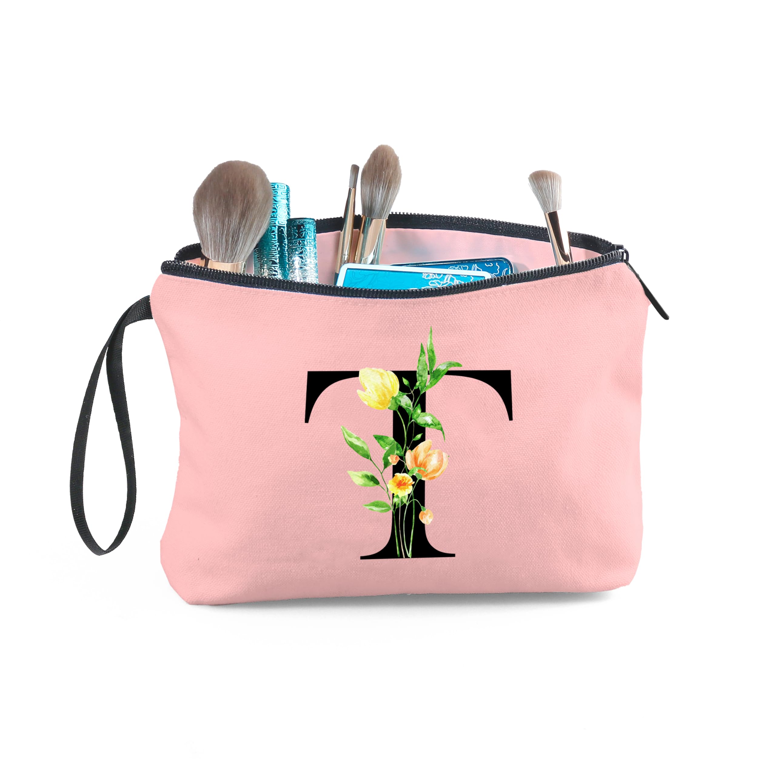 Women Birthday Unique Bride to be Bridal Shower Initial Gifts for Mom Sister Friend Her Teacher Aunt Makeup Cosmetic Bag with Mirror Mothers Day Christmas Graduation T