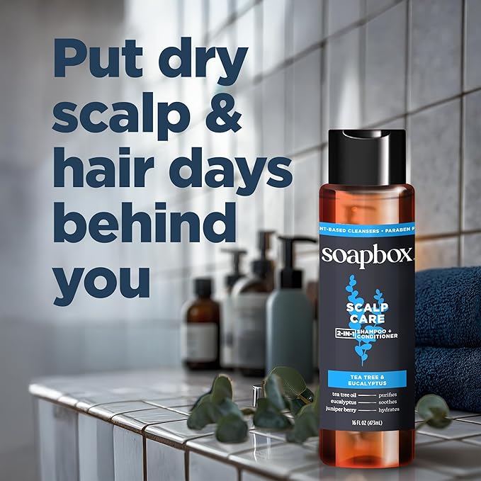 Soapbox Scalp Care Men's 2-in-1 Shampoo and Conditioner, Leaves Hair & Scalp Balanced & Soothed - Clean Ingredients Free of Harsh Chemicals, Sulfates, Parabens & Silicones - 2 Pack