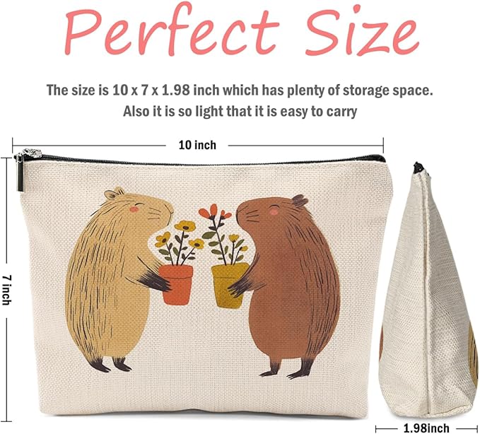 XFN Capybara Gifts, 2 Pcs Cute Makeup Bag, Capybara Stuff Cosmetic Bag Travel Pouch, Friendship Graduation Birthday Animal Lovers Gifts for Women Girls Daughter Friend Niece Sisters