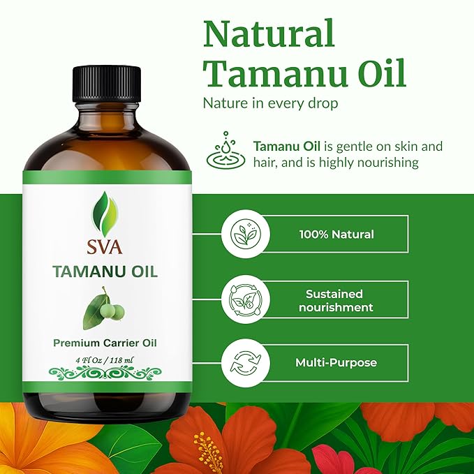 SVA Tamanu Oil 4 Fl Oz - for Face, Skin Care, Hair Care, Scalp Massage & Body Massage – Carrier Oil with Dropper