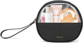 Vacfulliven Clear Makeup Bag for Travel, Mini Waterproof Cosmetic Organizer with Zipper, Portable Transparent Toiletry Bag for Women & Men (6.7x6 Inch) - Fits Makeup, Skincare, Jewelry (Black)