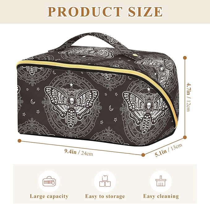 MNSRUU Makeup Organizer Bag, Skull Butterfly Black Travel Makeup Bags Makeup Vanity Case Large Capacity Rhombus Cosmetic Toiletry Bag for Girl Women Ladies
