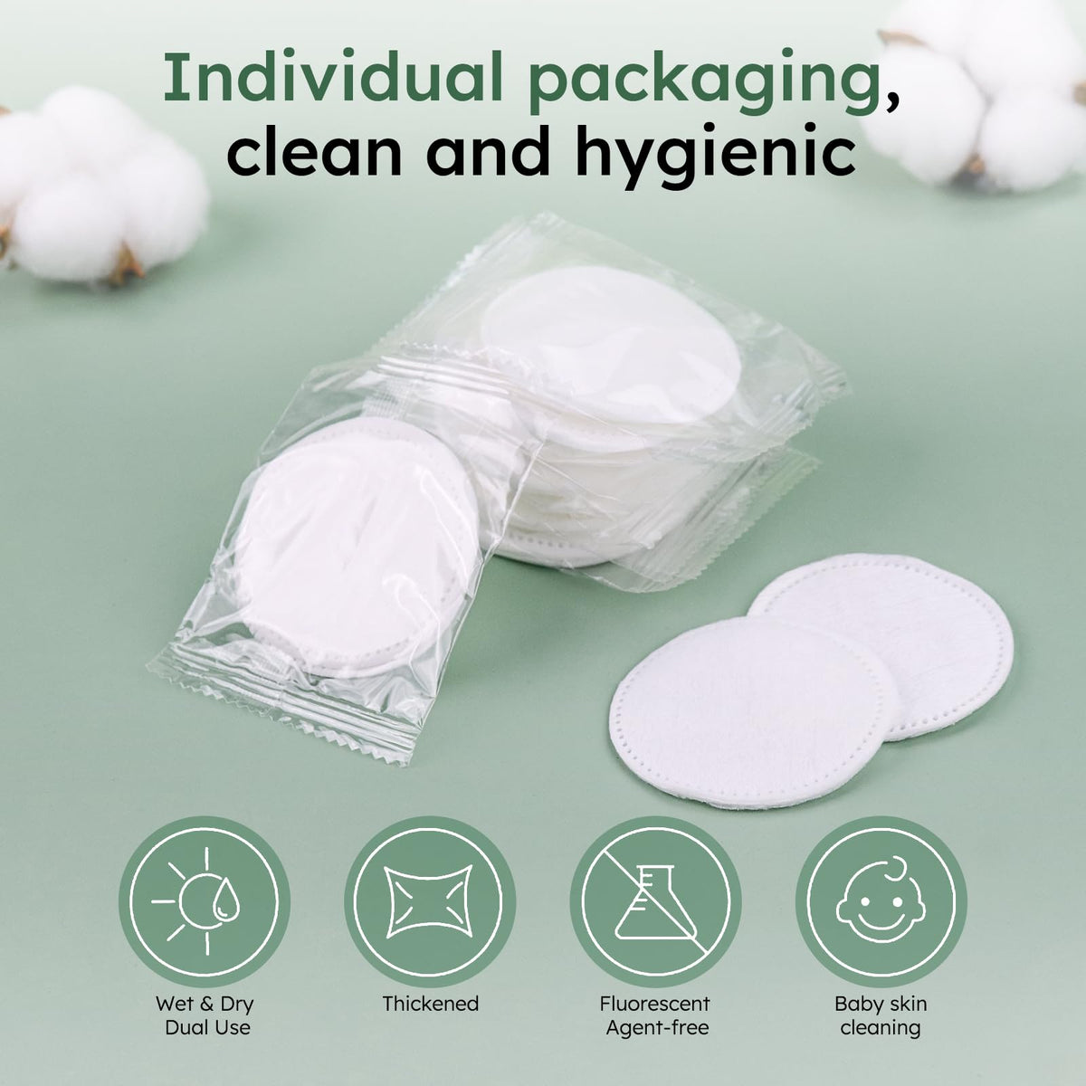 Individually Wrapped Cotton Rounds (2 Pcs/Set, 300 Sets, in Total 600 pcs)