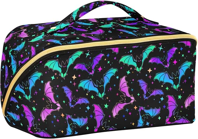 MNSRUU Makeup Organizer Bag, Halloween Luminous Bats Travel Makeup Bags Makeup Vanity Case Large Capacity Rhombus Cosmetic Toiletry Bag for Girl Women Ladies