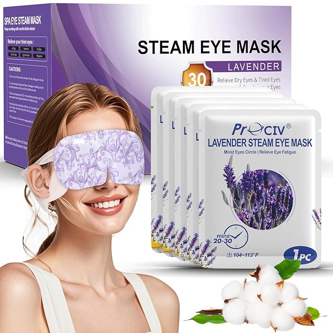 ProCIV 30 Packs Steam Eye Mask Lavender,Warm Compress for Dry Eyes Sleep Mask,Hot Auto Heated Eye Masks Relaxing Items for Women Moist Heat Soothing Eye Fatigue,Disposable Eye Mask for SPA Essentials