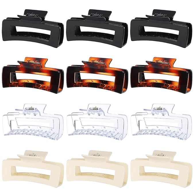 Sisiaipu 4.1 Inch Large Claw Clips - 12 Pcs Jumbo Square Jaw Clips for Thick Hair, Bulk Hair Accessories for Women and Girls - Transparent