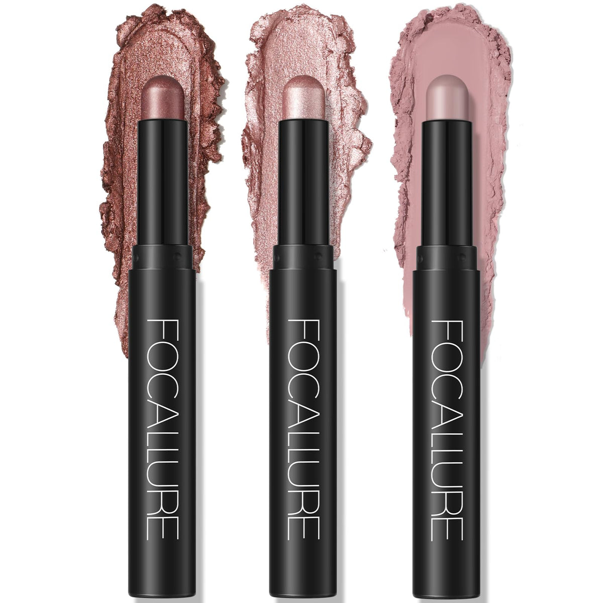 FOCALLURE 3Pcs Cream Eyeshadow Stick Sets, Matte & Shimmer, Rose Mirage