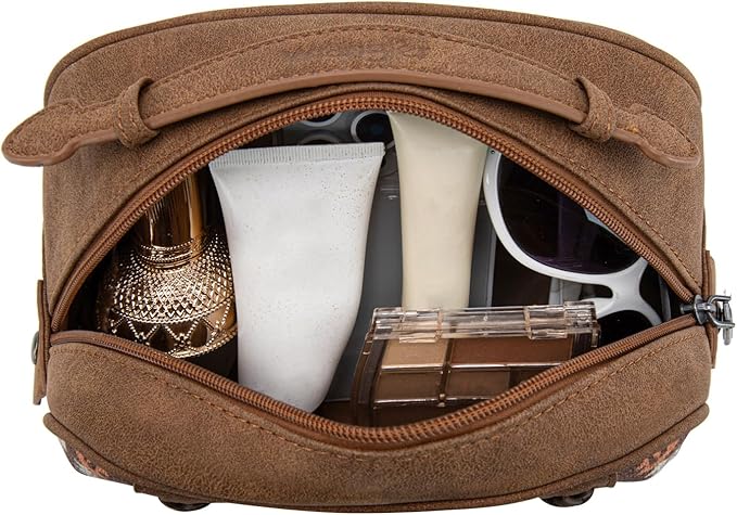 Montana West Wrangler Makeup Bag Travel Cosmetic Bag Small Western Make Up Pouch Portable Toiletry Bag for Women Organizer for Toiletries Accessories, Travel Essentials,Aztec,WG-MB-2203-190-CF