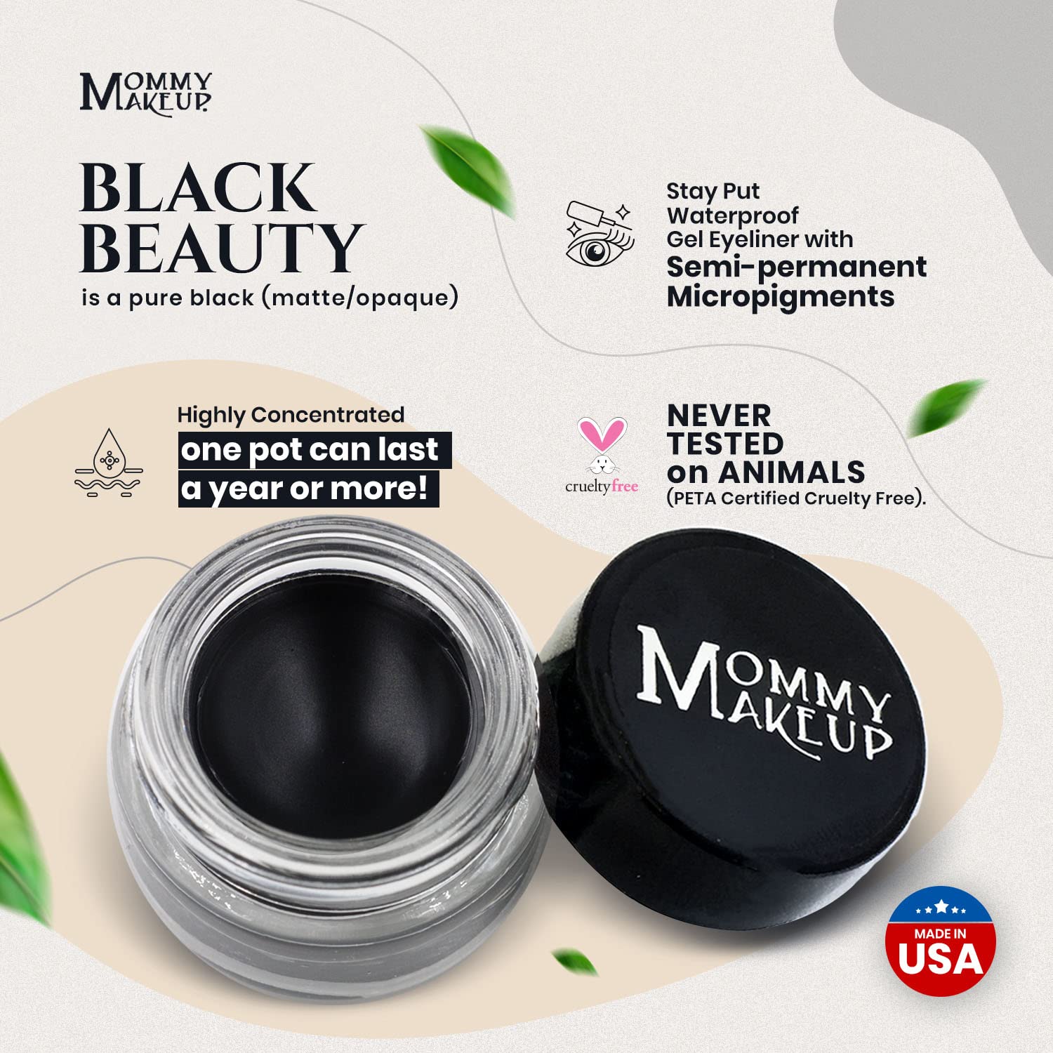 Mommy Makeup Waterproof Stay Put Gel Eyeliner Pot with Micropigments