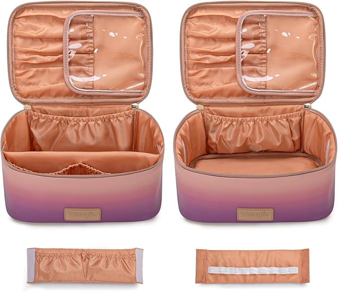 Wrangler Travel Makeup Bag 2pcs Set Cosmetic Bag with Makeup Brush Holder