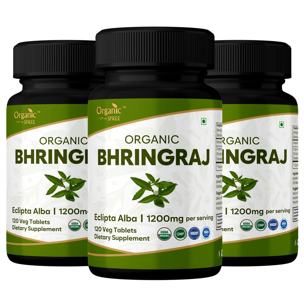 ORGANIC SPREE Bhringraj 120 Tablets - Supports Hair Nourishment, Healthy Hair Growth & Scalp Health* - Eclipta alba - 60 Days Supply - USDA Organic, GMP, HACCP Certified