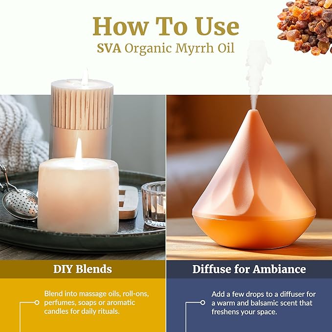 SVA Organic Myrrh Essential Oil in Glass Bottle, 1/3 Fl Oz (10 ml)