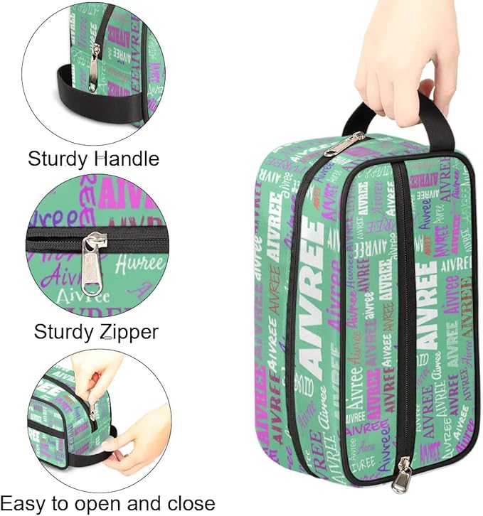 KFNHN Custom Portable Travel Cosmetic Bag with Name Light Green Solid Color