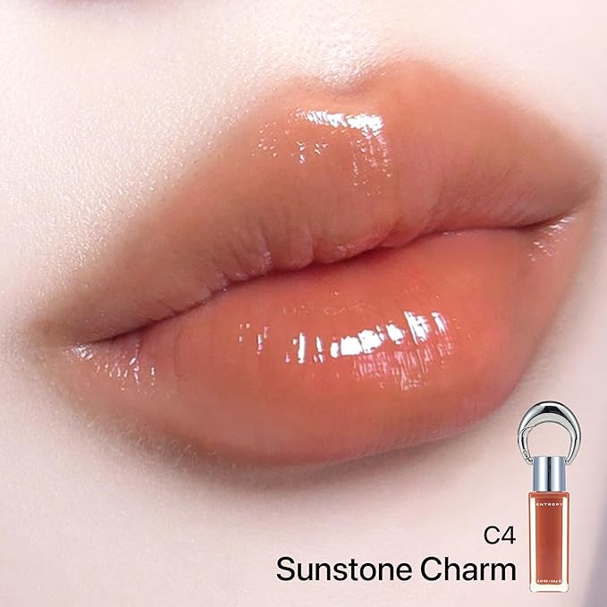 ENTROPY Makeup Glossy Lip Tint – Juicy Glow Line/Non-Sticky Hydrating Lip Gloss Tint, High Shine Finish, Buildable Sheer Color, Lip & Cheek Makeup - Sun Stone Charm (Soft Burnt Orange)