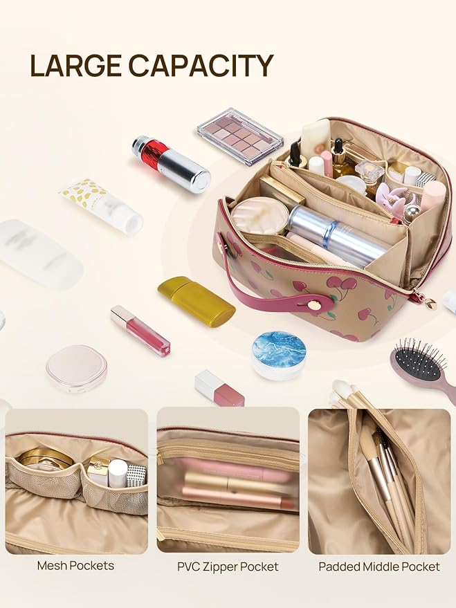 Telena Leather Make Up Bag Portable Travel Makeup Bag Waterproof