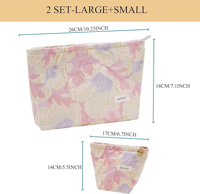 getgto 2 Pcs Makeup Bags, Large Cosmetic Bag Travel Toiletry Bag