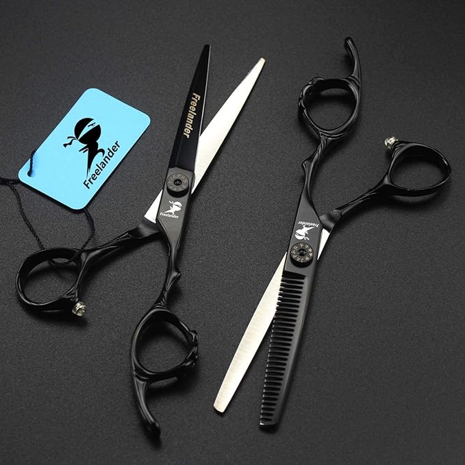 ROCOCO 6.0 Inch Hand Sharpened Hair Cutting Shears Set with Case - Black