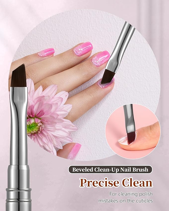 AMilHiTon 3PCS Nail Polish Clean Up Brush, Round/Flat/Angled, Gun Color