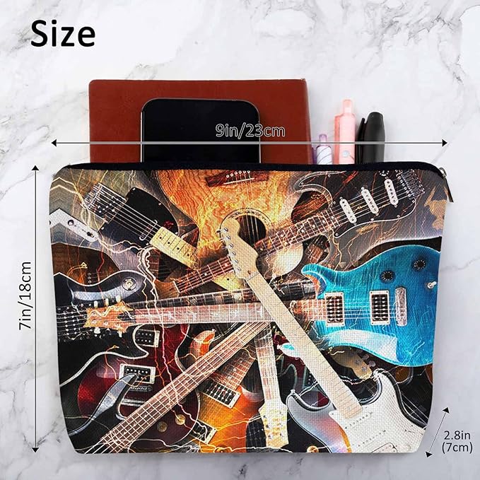 Kalygon Rock Guitar Makeup Bag For Women, Adorable Cosmetic Bag Makeup Bags, Lightning Music Guitar Zipper Bag Travel Bags Toiletry Organizers Pouch Bags Washing Bags For Gym Bathroom