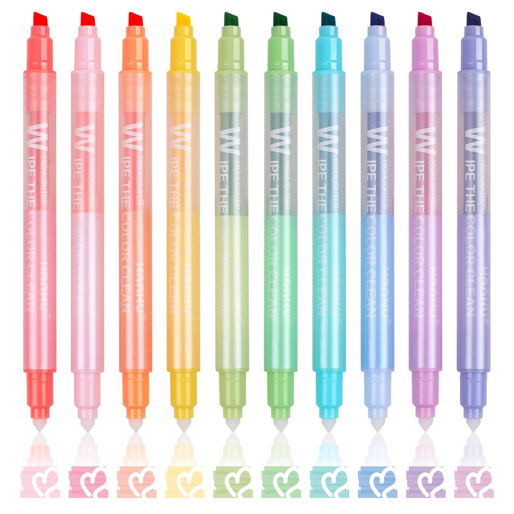 HANKU Erasable Highlighters, 10 Assorted Pastel Colors, Dual Tip Markers