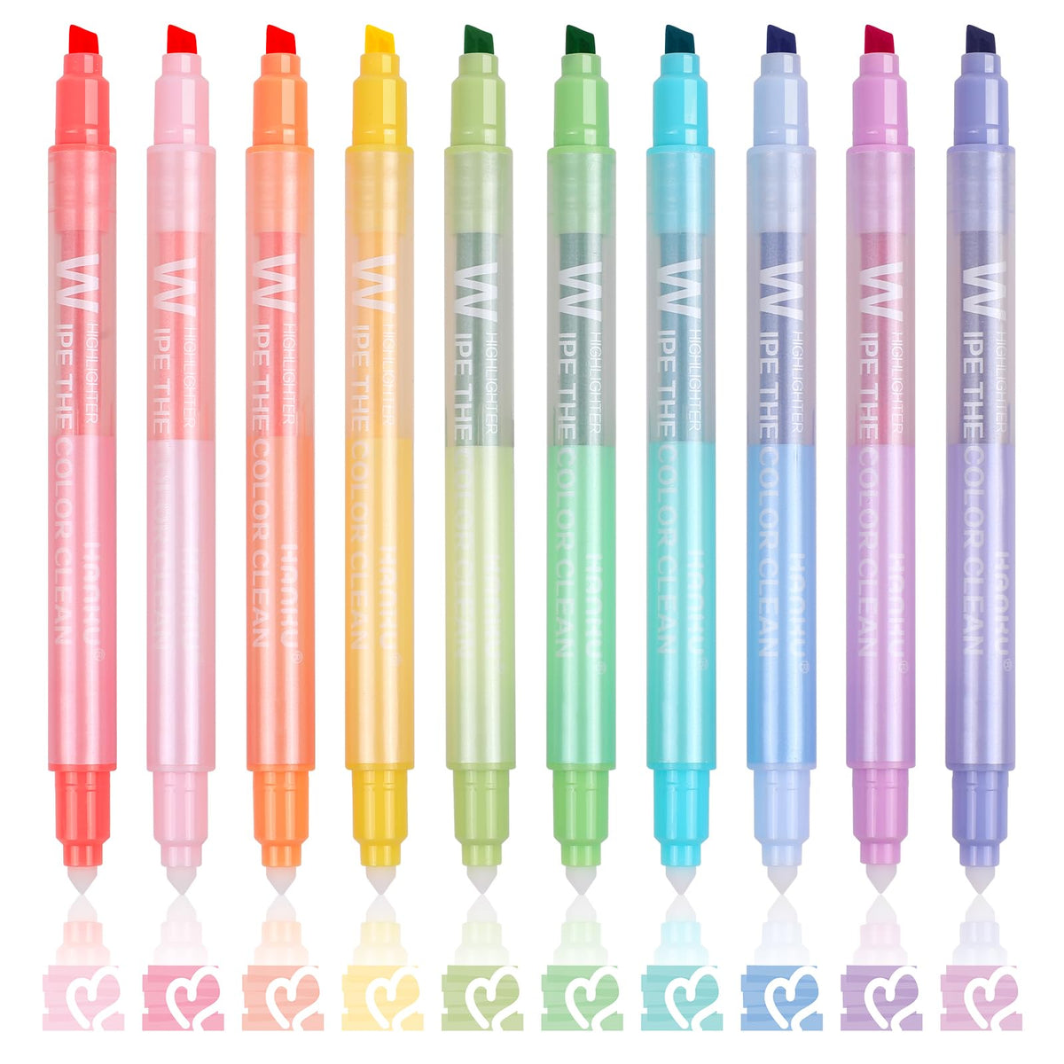 HANKU Erasable Highlighters, 10 Assorted Pastel Colors, Dual Tip Markers