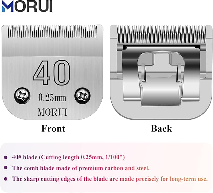 morui 40 Cut Length 1/100"(0.25mm) Detachable Pet Dog Clipper Blades UltraEdge Series Clipper Blades for Dog Grooming Compatible with Most Andis,Oster A5 Wahl KM Series Clippers