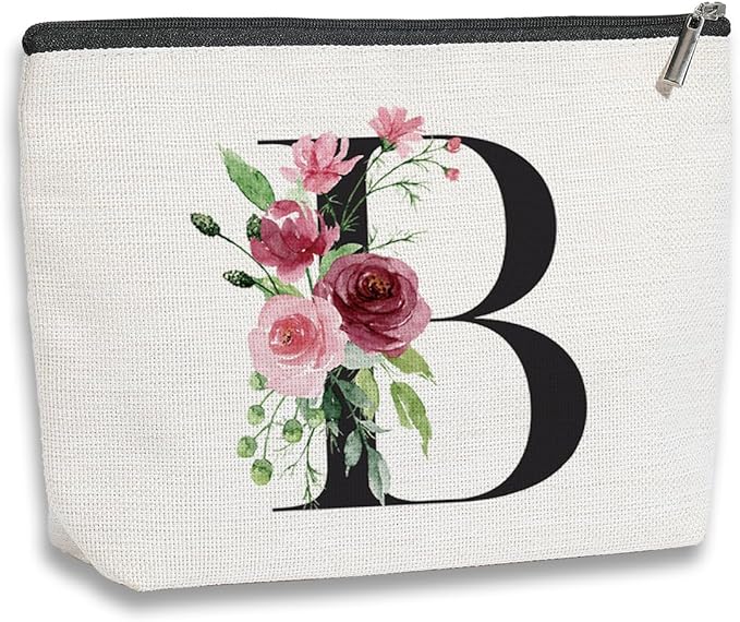KDXPBZ Initial Personalized Makeup Bag - Bridesmaid & Birthday Gift for Women, Mom & Best Friend - Custom Letter B Cosmetic Bag